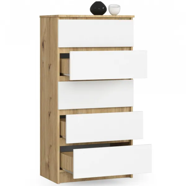 Ak furniture Komoda Kuba 60 cm - 5 zásuviek dub artisan/biela