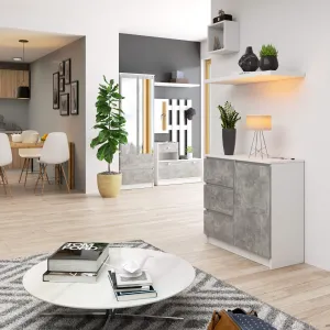 Ak furniture Komoda JERRY K 80 cm 1 dveře 3 zásuvky bílá/beton