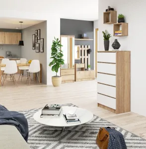 Ak furniture Komoda Kuba 60 cm - 5 zásuviek dub sonoma/biela