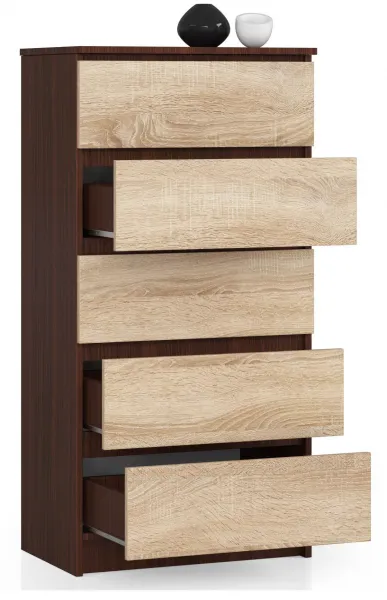 Ak furniture Komoda Kuba 60 cm - 5 zásuviek wenge/sonoma