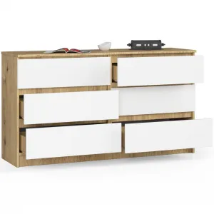 Ak furniture Komoda Kuba 140 cm 6 zásuviek dub artisan/biela