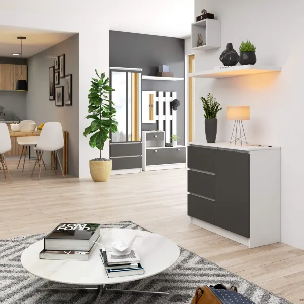 Ak furniture Komoda JERRY K 80 cm 1 dveře 3 zásuvky bílá/šedá
