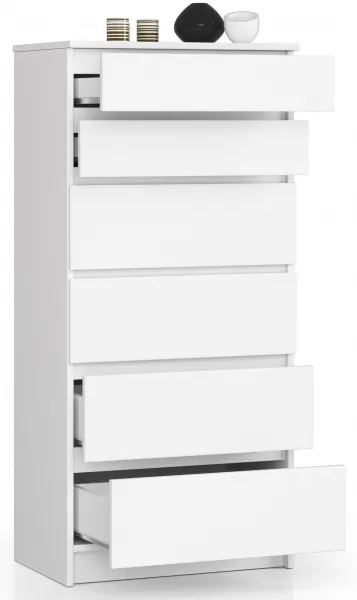 Ak furniture Komoda Kuba 60 cm - 6 šuplíkov biela