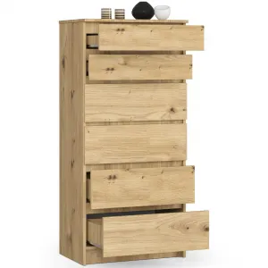 Ak furniture Komoda Kuba 60 cm - 6 zásuviek dub artisan