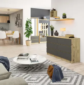 Ak furniture Komoda Kuba 140 cm 6 zásuviek dub artisan/grafitová
