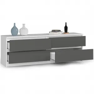 Ak furniture Komoda Kuba 160 cm 4 zásuvky biela/grafit