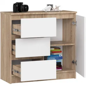 Ak furniture Komoda JERRY K 80 cm 1 dvere 3 zásuvky dub sonoma/biela