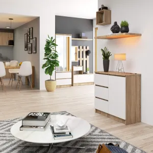 Ak furniture Komoda JERRY K 80 cm 1 dvere 3 zásuvky dub sonoma/biela