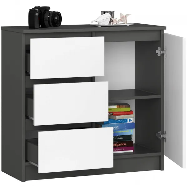 Ak furniture Komoda JERRY K 80 cm 1 dveře 3 zásuvky šedá/bílá