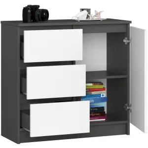 Ak furniture Komoda JERRY K 80 cm 1 dveře 3 zásuvky šedá/bílá