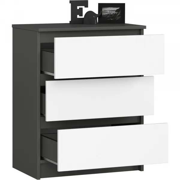 Ak furniture Komoda Kuba 60 cm s 3 zásuvkami grafitová/biela
