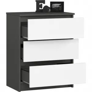 Ak furniture Komoda Kuba 60 cm s 3 zásuvkami grafitová/biela