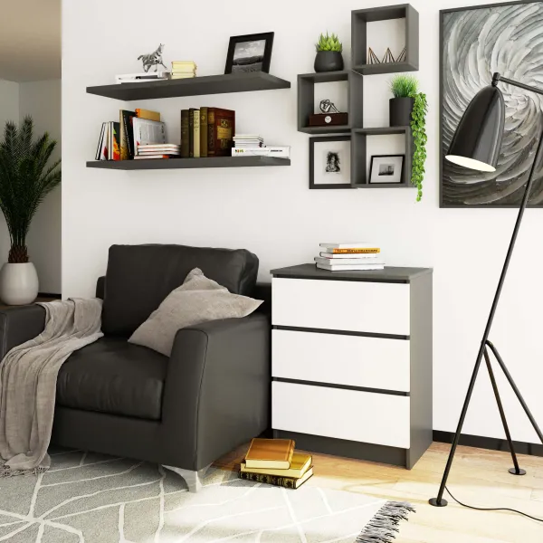 Ak furniture Komoda Kuba 60 cm s 3 zásuvkami grafitová/biela