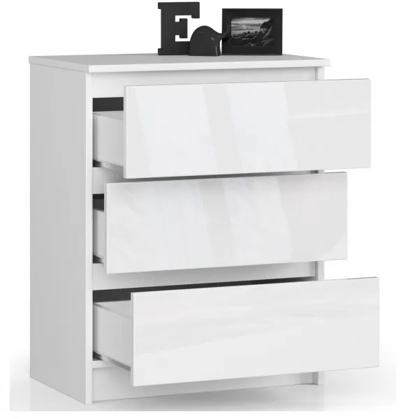 Ak furniture Komoda Kuba 60 cm - 3 zásuvky biela lesklá