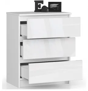 Ak furniture Komoda Kuba 60 cm - 3 zásuvky biela lesklá