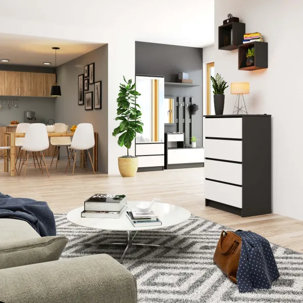 Ak furniture Komoda Kuba 60 cm - 4 šuplíky grafit/biela