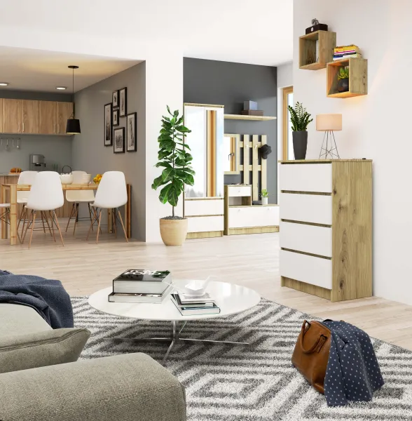 Ak furniture Komoda Kuba 60 cm - 4 zásuvky dub artisan/biela
