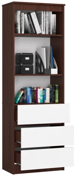 Ak furniture Knižnica Ronald 60 cm 3 zásuvky a 3 police wenge/biela
