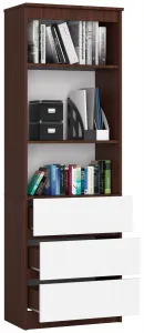 Ak furniture Knižnica Ronald 60 cm 3 zásuvky a 3 police wenge/biela