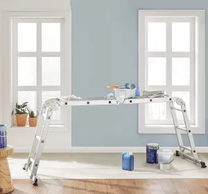 SONGMICS Hliníkový žebřík se 2 kovovými deskami Rino stříbrný