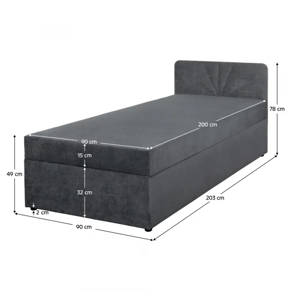 Boxspringová posteľ, jednolôžko, sivá, 90x200, univerzálna, SUPA