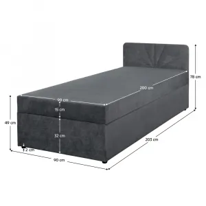 Boxspringová posteľ, jednolôžko, sivá, 90x200, univerzálna, SUPA