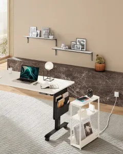 VASAGLE Úzky rozkladací stolík s napájacím zdrojom a USB kľúčom a zásuvkou USB krémový