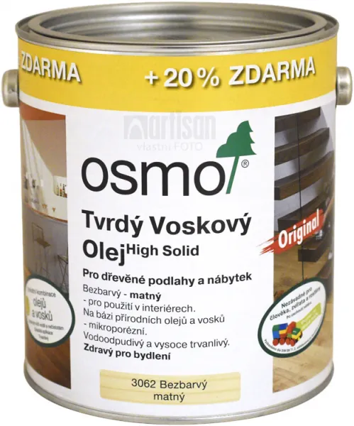 OSMO Tvrdý voskový olej pre interiéry 3 l Bezfarebný matný 3062 (20 % ZADARMO)