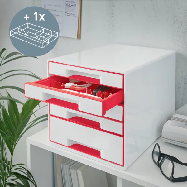 Zásuvkový box Leitz WOW s 5 zásuvkami červený