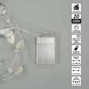 Osvetlenie perly a strieborné listy, 20 LED, teplá biela