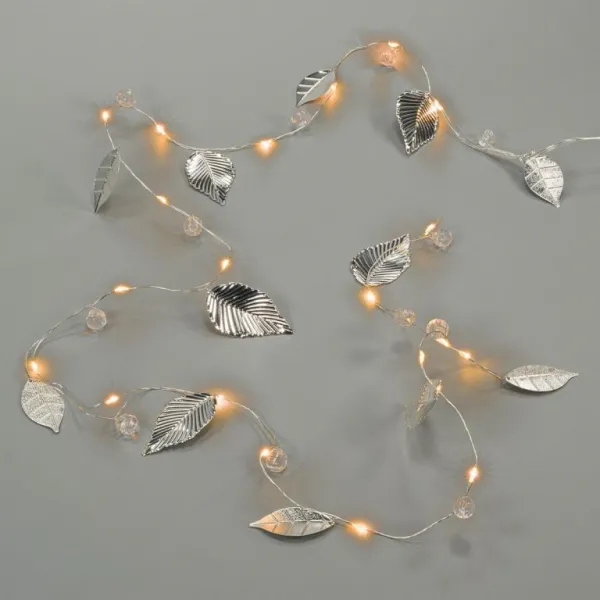 Osvetlenie perly a strieborné listy, 20 LED, teplá biela