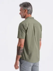 Pánska košeľa s krátkym rukávom-kubánsky golier-khaki