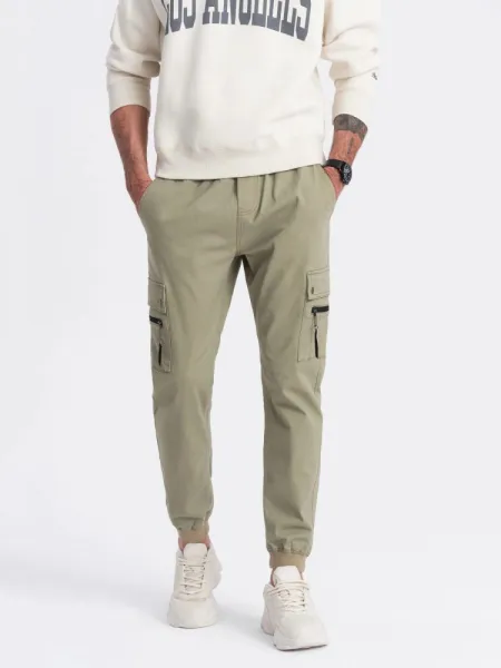 Trendy jogger kapsáčové nohavice pre pánov khaki