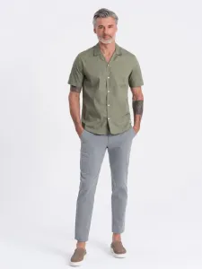 Pánska košeľa s krátkym rukávom-kubánsky golier-khaki