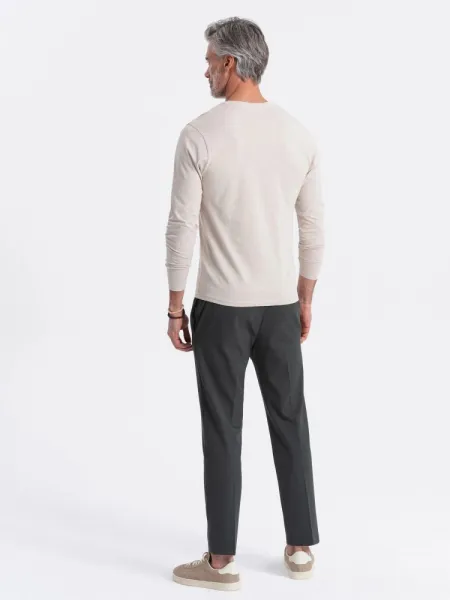 Pohodlné tričko s dlhým rukávom bez potlače béžové-muži