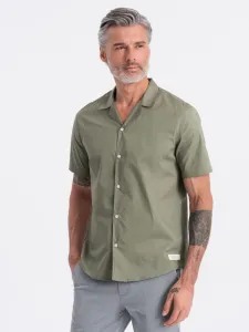 Pánska košeľa s krátkym rukávom-kubánsky golier-khaki