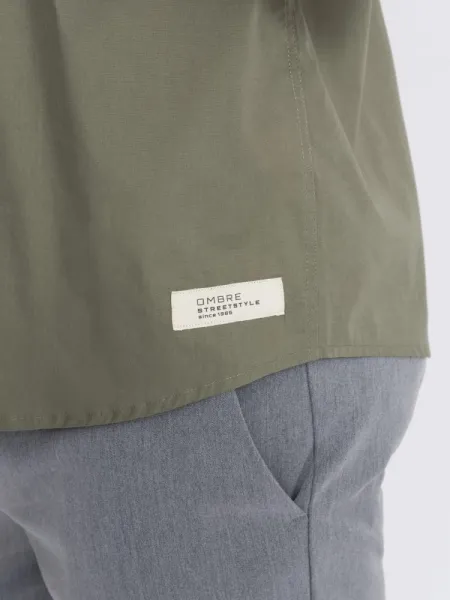 Pánska košeľa s krátkym rukávom-kubánsky golier-khaki