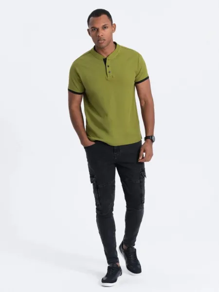 Trendy pánska polokošeľa - olivová