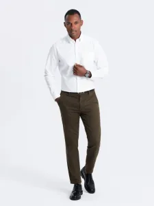Elegantné pánske chinos nohavice s jemnou textúrou olivové