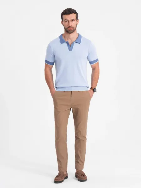 Jedinečné pánske slim fit chinos nohavice svetlo hnedé