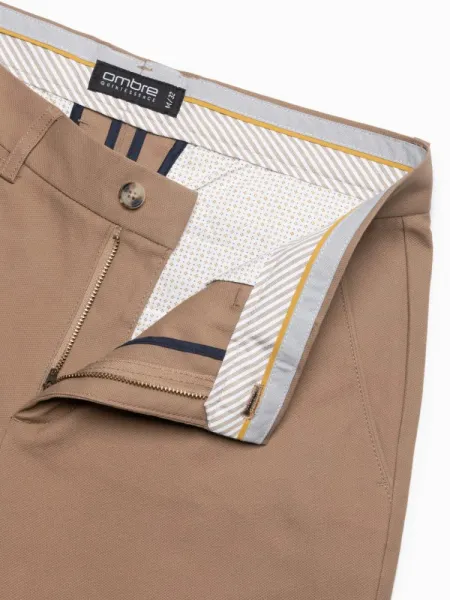 Jedinečné pánske slim fit chinos nohavice svetlo hnedé