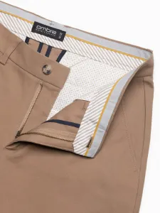 Jedinečné pánske slim fit chinos nohavice svetlo hnedé