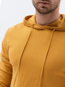 Štýlový sveter s kapucňou pre pánov horčicový