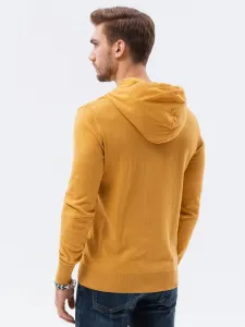 Štýlový sveter s kapucňou pre pánov horčicový