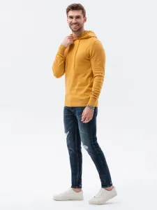 Štýlový sveter s kapucňou pre pánov horčicový