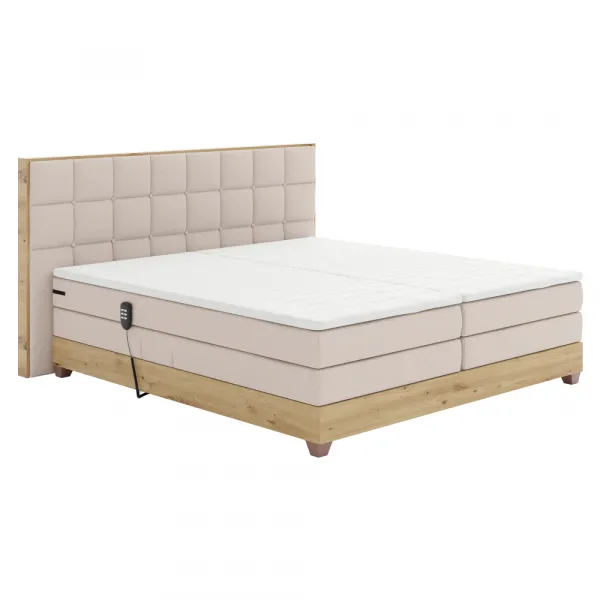 Elektrická polohovacia posteľ, boxspring, béžová/dub artisan, 180x200, TIANA