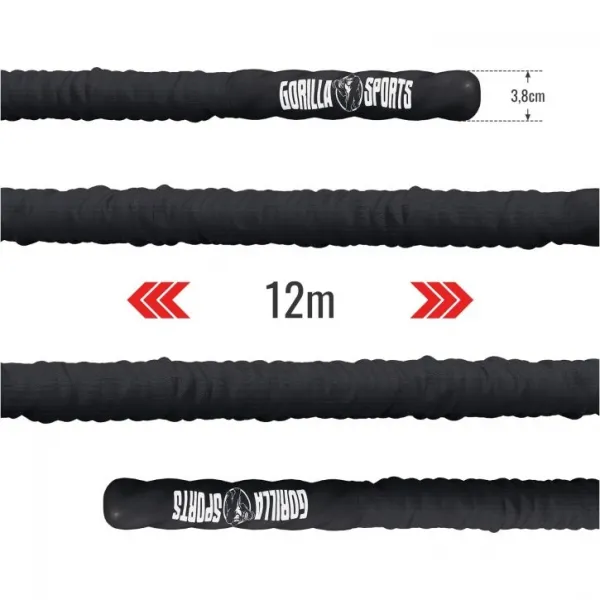 Gorilla Sports Posilňovacie lano s držiakom, 12 m x 3,8 cm