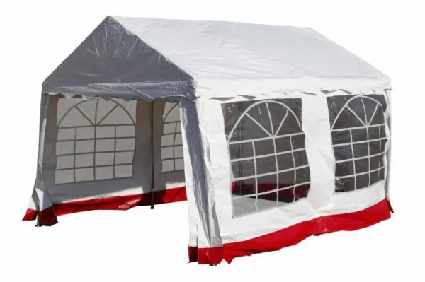 Garthen 391 Záhradný párty stan - biely s červeným lemom 3 x 4 m
