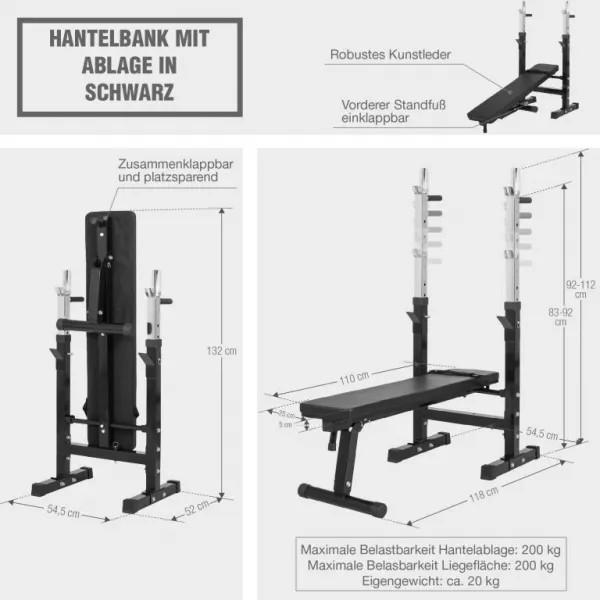 Gorilla Sports Posilňovacia lavica + nakladací set, 38 kg
