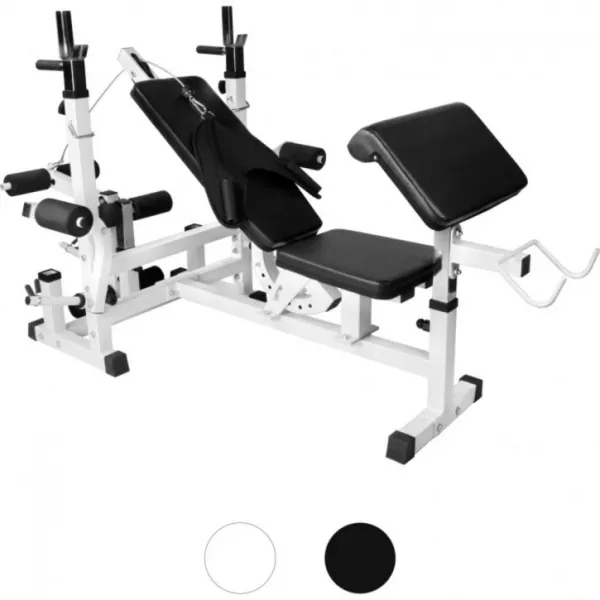 Gorilla Sports Sada posilňovacej lavice + nakladací set, biela